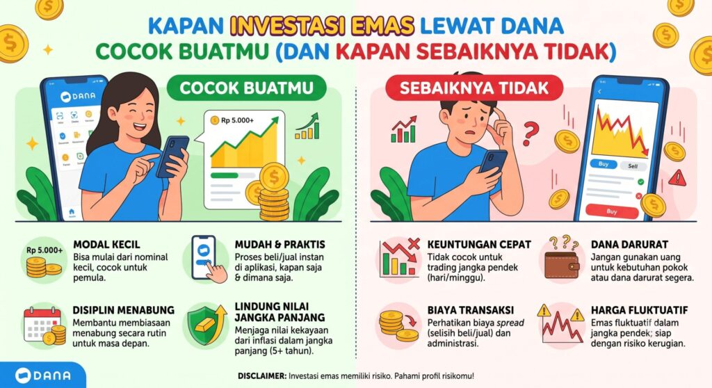 Ilustrasi: Kapan Investasi Emas Lewat DANA Cocok Buatmu (dan Kapan Sebaiknya Tidak)